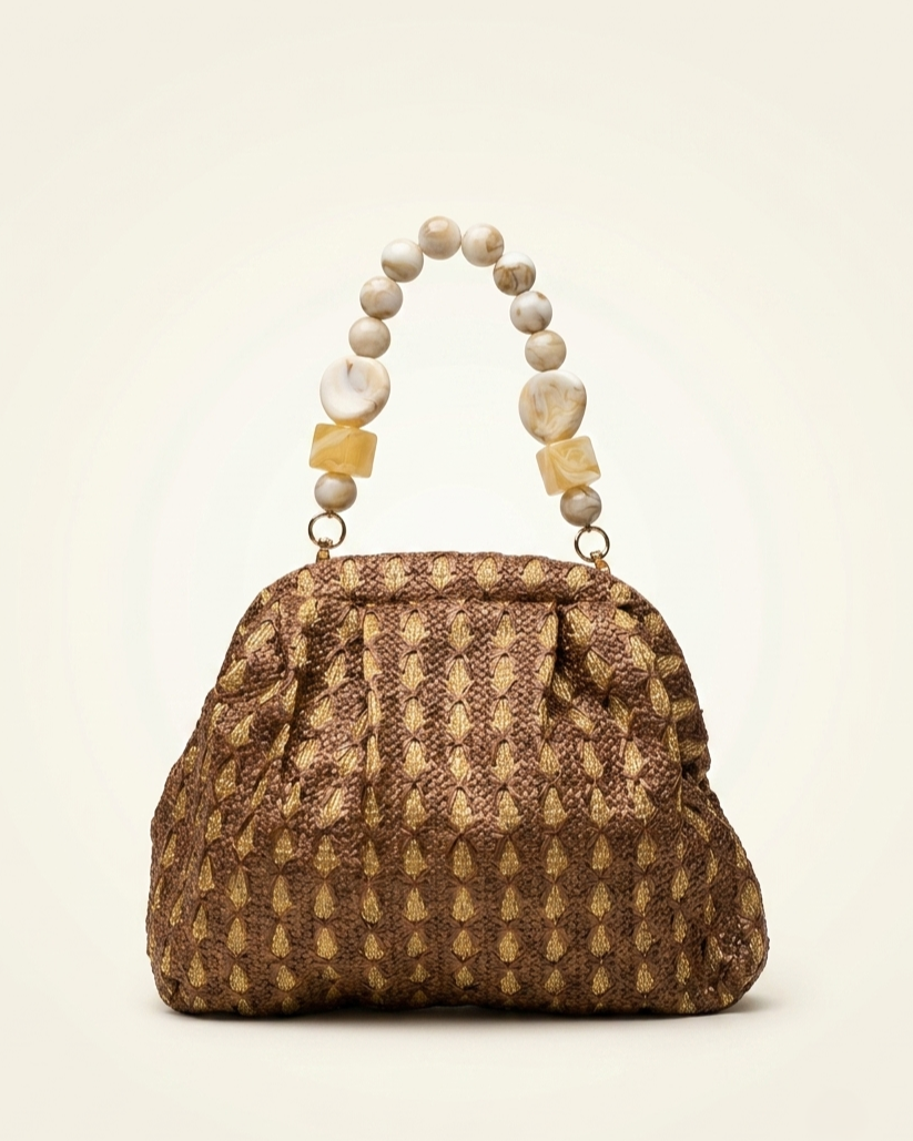Woven Mixed Bead Pouch Bag 25x20