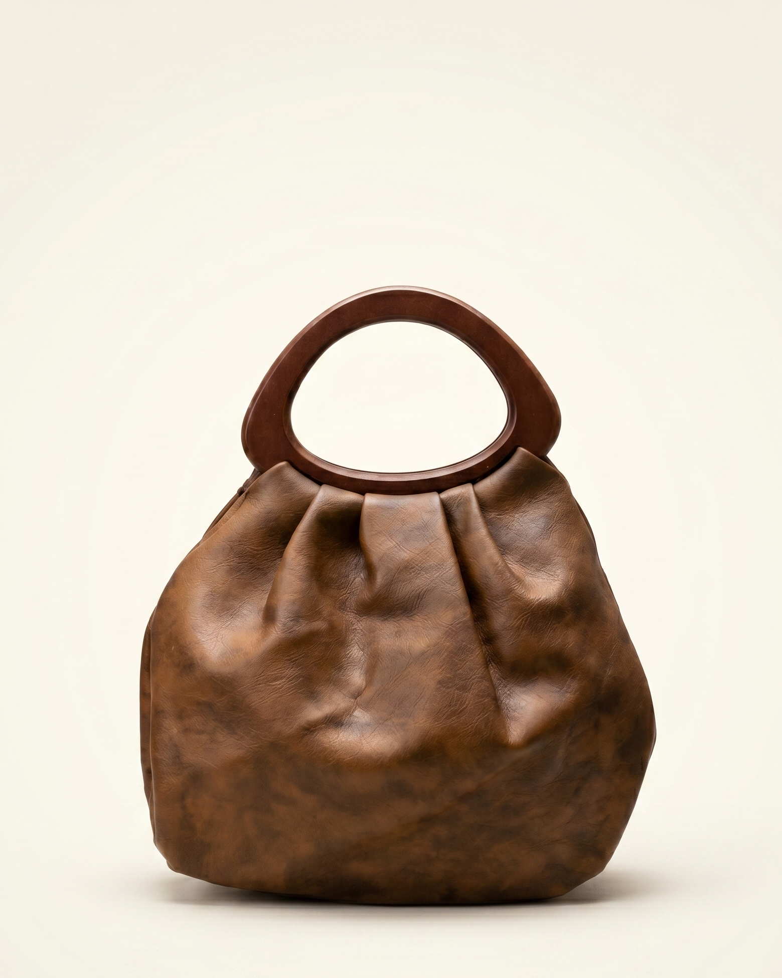 Amber Brown Ruched Leather Tote 23x30