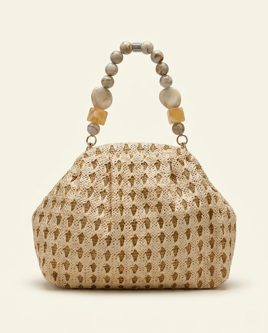 Woven Mixed Bead Pouch Bag 25x20