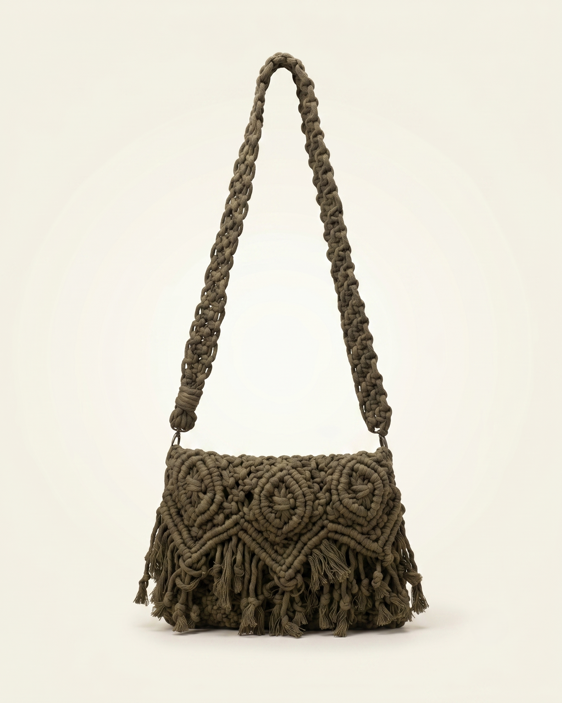 Boho Olive Green Macrame Crossbody Bag 26x33