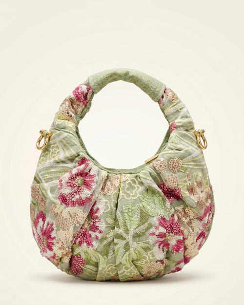 Artisan Floral Embroidered & Beaded Hobo Bag 19x30